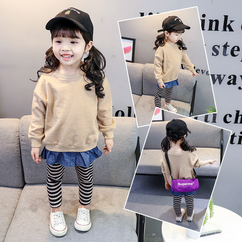 Girls' Denim Patchwork Outfit