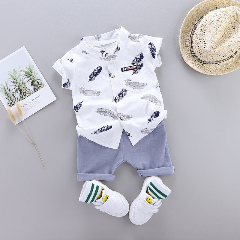2PCS Set Summer Boys' Short Sleeve Shorts Outfit