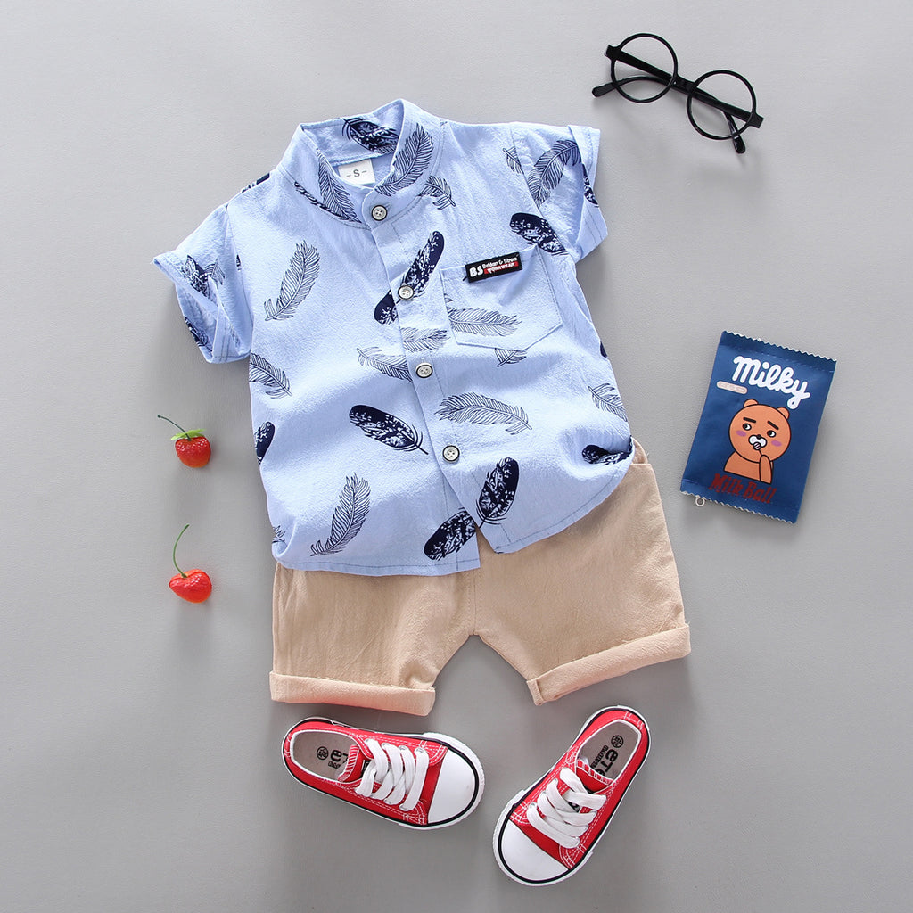 2PCS Set Summer Boys' Short Sleeve Shorts Outfit