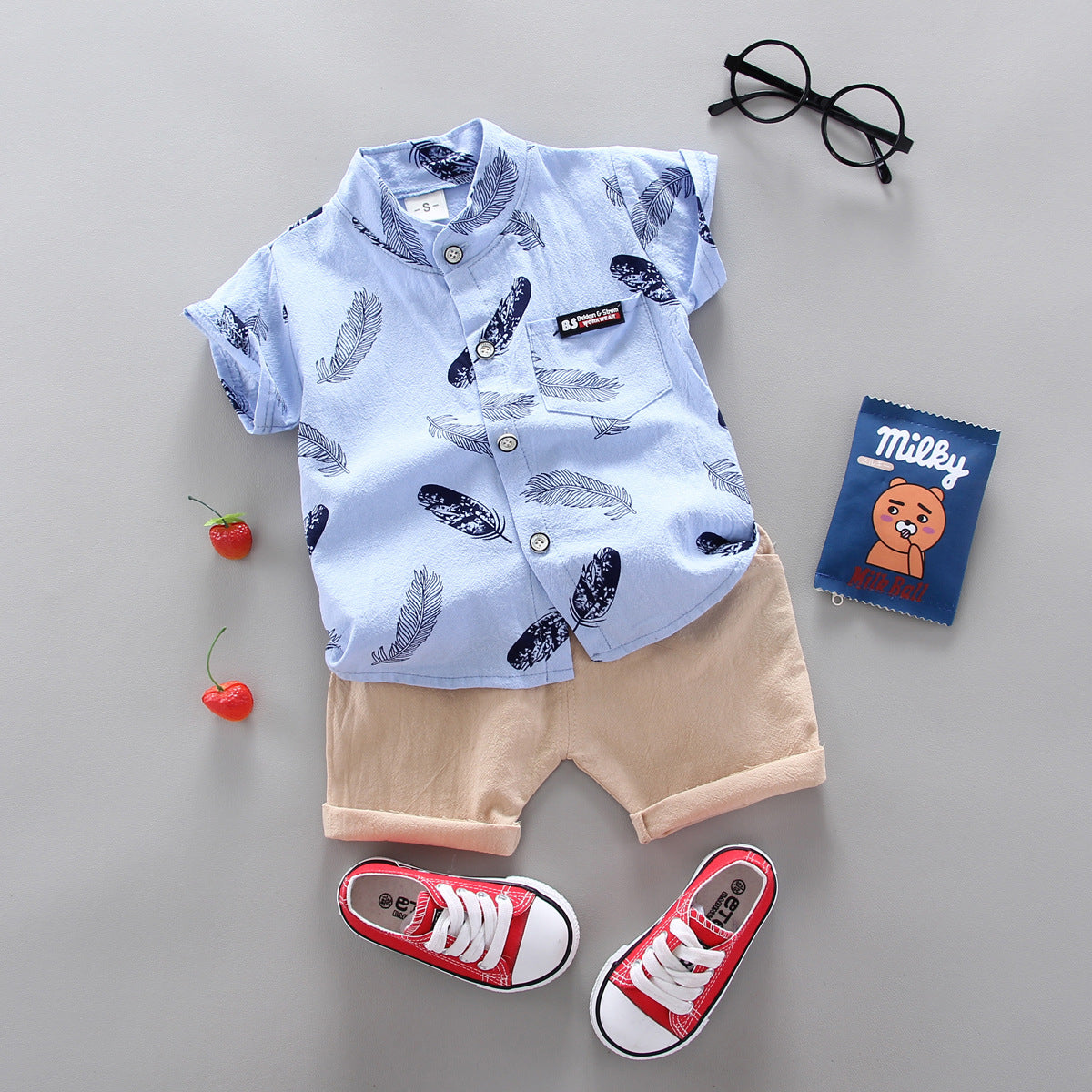 2PCS Set Summer Boys' Short Sleeve Shorts Outfit