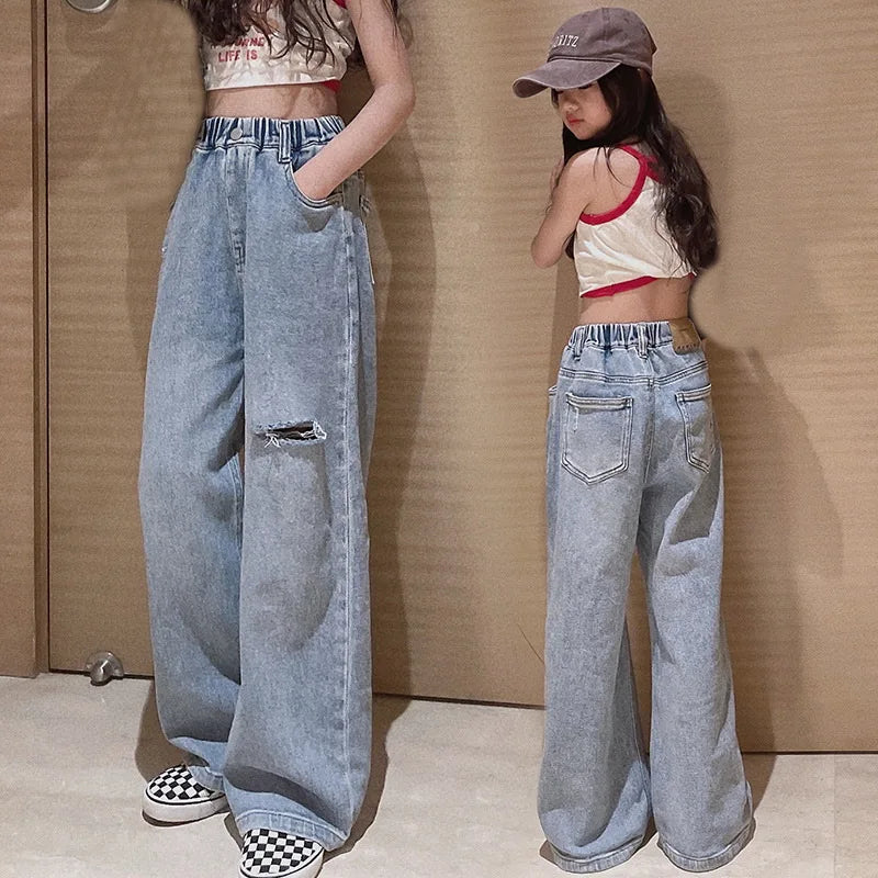 Teenage Girls Jeans Ripped Hole Jeans