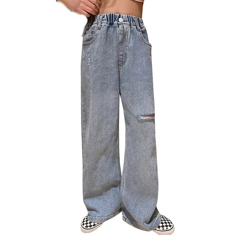 Teenage Girls Jeans Ripped Hole Jeans