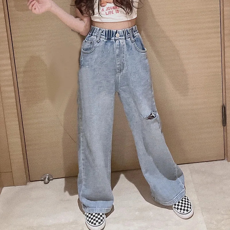 Teenage Girls Jeans Ripped Hole Jeans