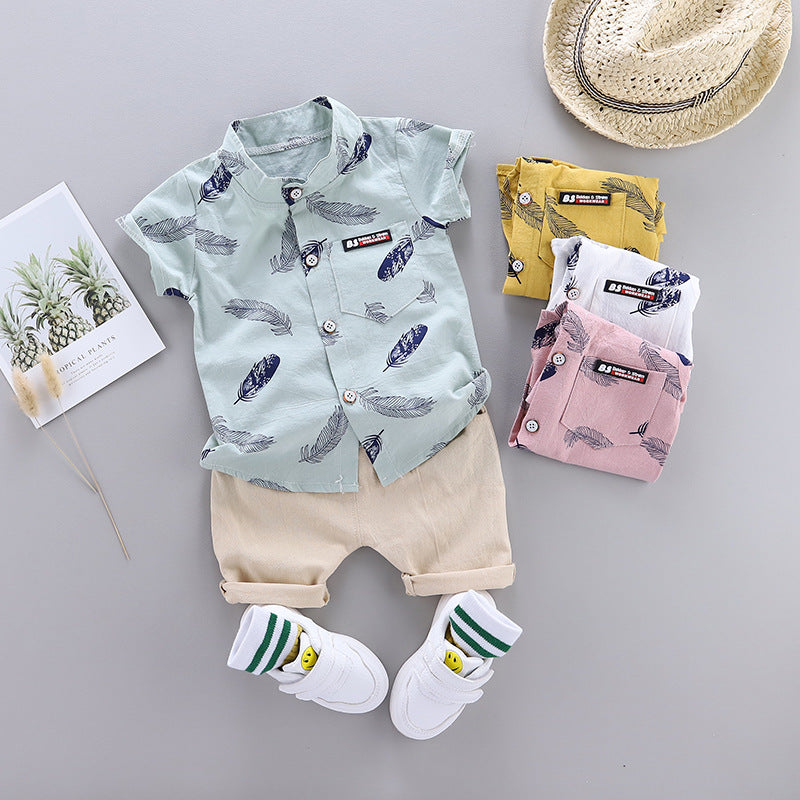 2PCS Set Summer Boys' Short Sleeve Shorts Outfit