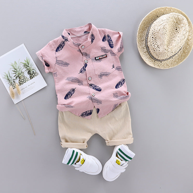 2PCS Set Summer Boys' Short Sleeve Shorts Outfit