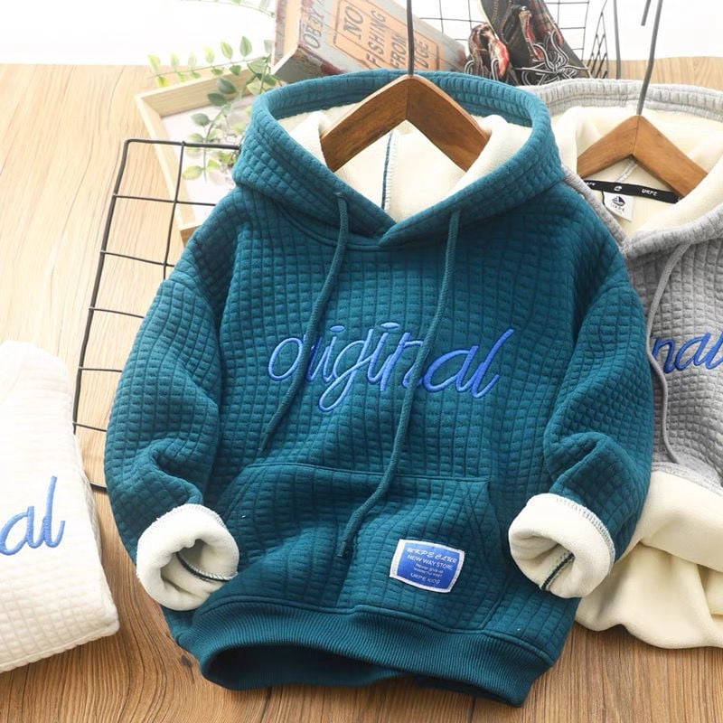 Boys' Embroidered Velvet Fleece Hoodie